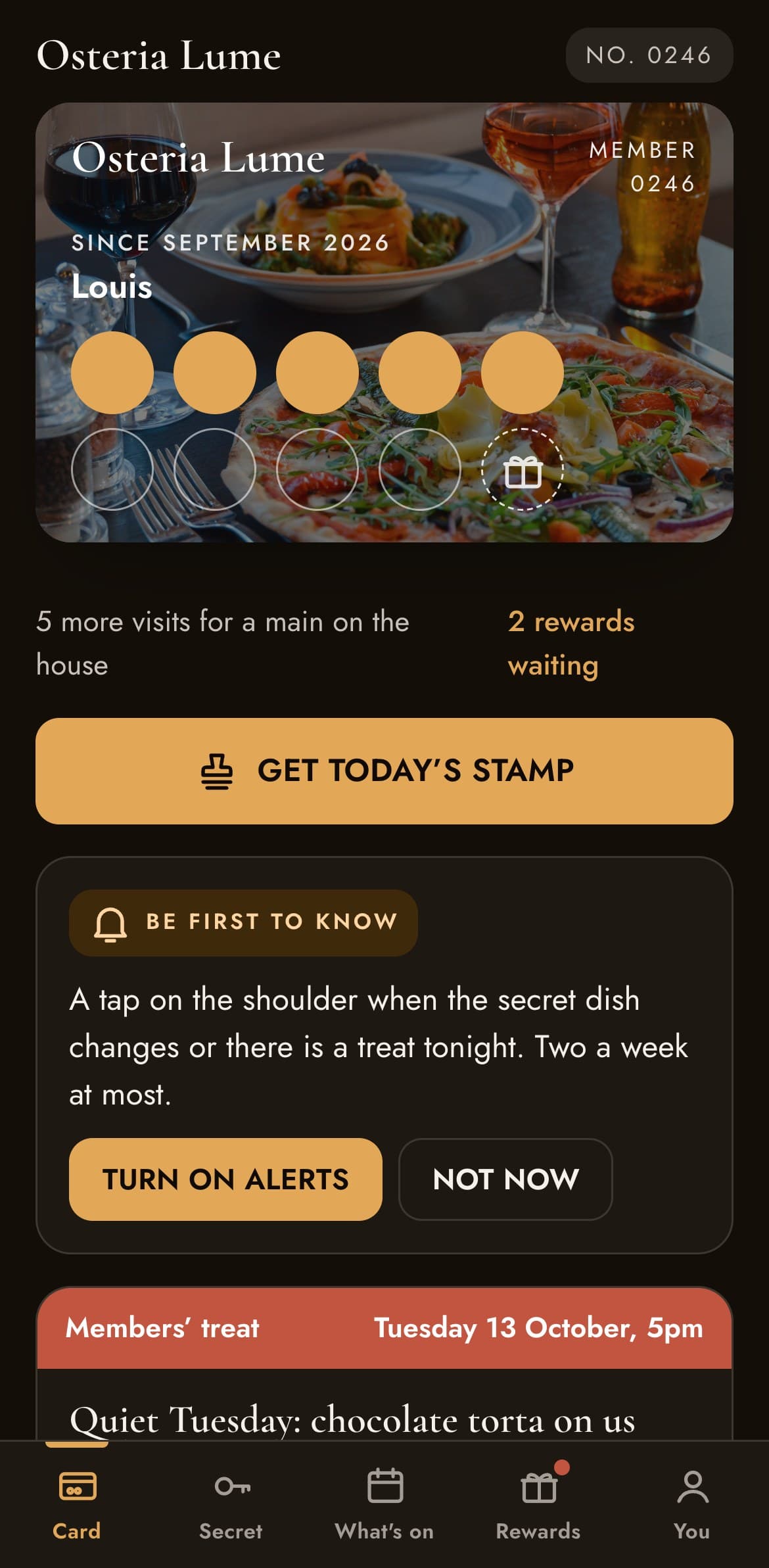 Member card with loyalty stamps