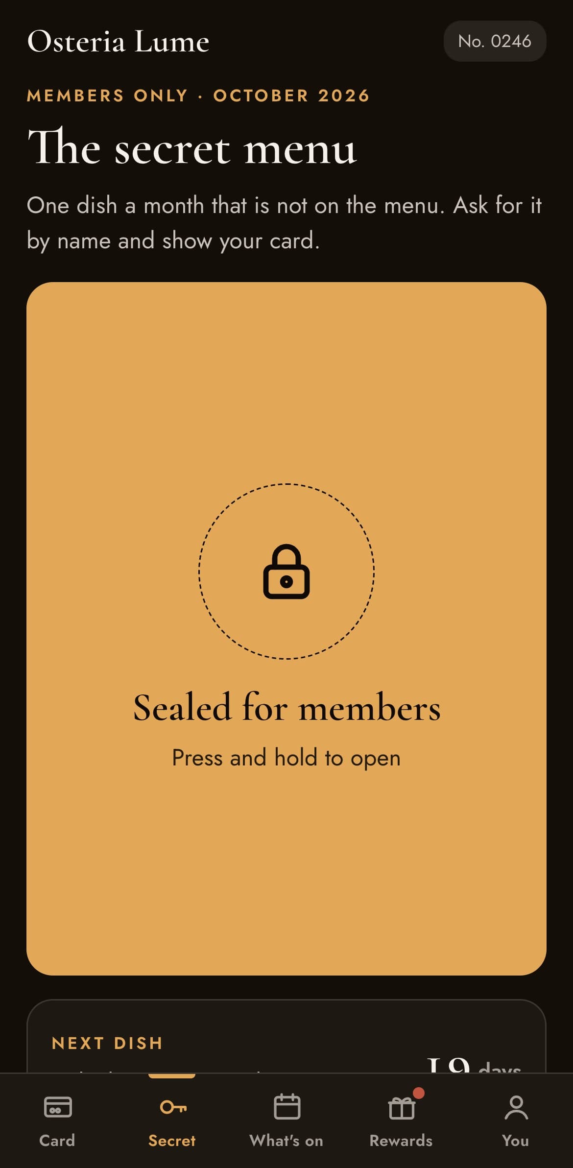 Secret menu, sealed for members